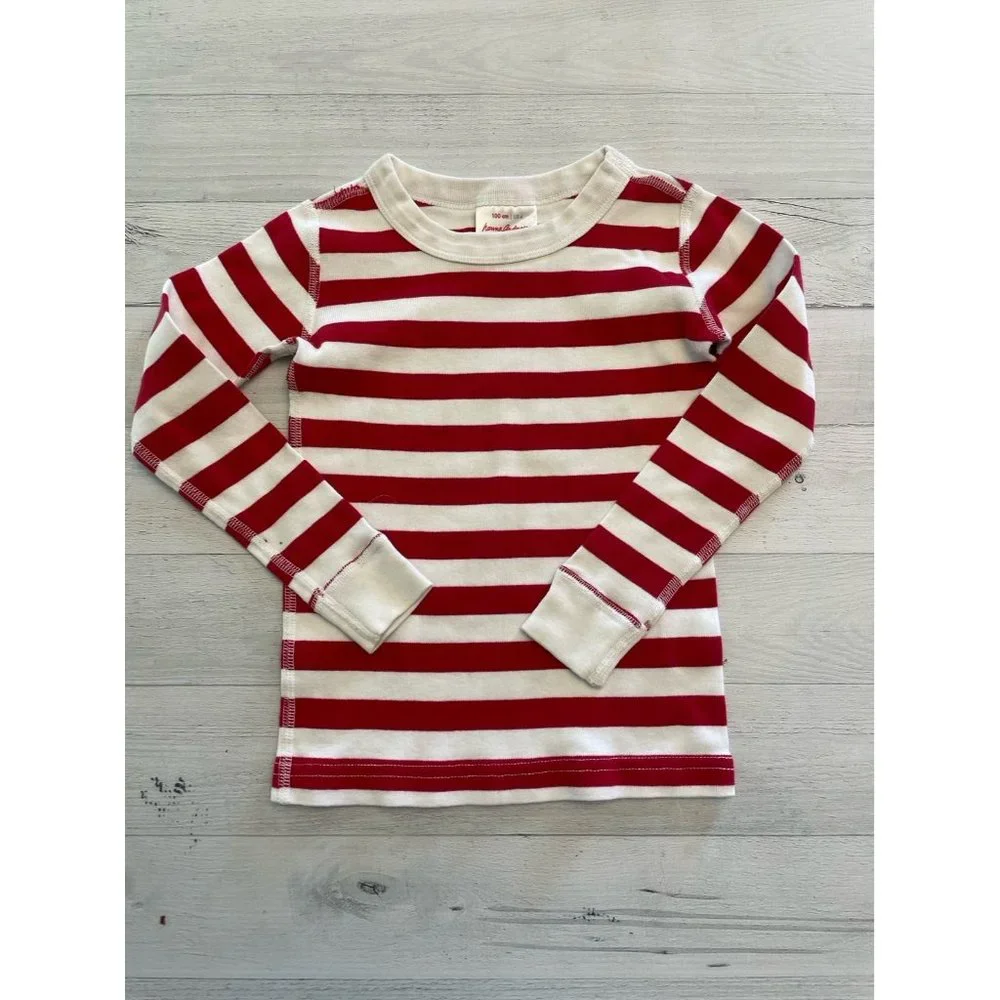 Hanna Andersson red white‎ striped pajamas top 100/4